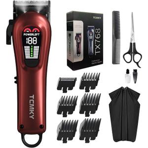 TCMKY Hair Clippers for Men Professional Clippers for Men Cordless & Corded Barber Clippers for Hair Cutting & Grooming. Rechargeable Hair Trimmer Kit for Household (Red)