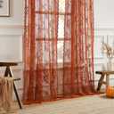 Rust Lace Curtains 72 Inch Length Autumn Country Rustic Floral Curtains for Living Room Bedroom Rod Pocket Light Filtering Lace Window Curtain 2 Panels Set for Halloween Fall Decor, 52x72, Terracotta