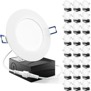 Sunco Lighting 24 Pack 4 Inch Ultra Thin LED Recessed Ceiling Lights Slim, 5000K Daylight, Dimmable 10W=60W, 650 LM, Damp Rated, Canless Wafer Thin with Junction Box - ETL & Energy Star.