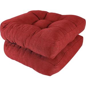 RACE LEAF 19" x 19" Patio Chair Cushions Red - Outdoor/Indoor Tufted Memory Foam Chair Pads Set of 2, Water-Resistant Olefin Chair Seat Cushion Non-Slip Backing