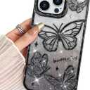 BITOBE Designed for iPhone 12 Pro Max, Cute 3D Butterfly Case Slim Plating Glitter Bling Luxury Cover for Women Girls Protective Camera Protection Bumper 6.7" Black