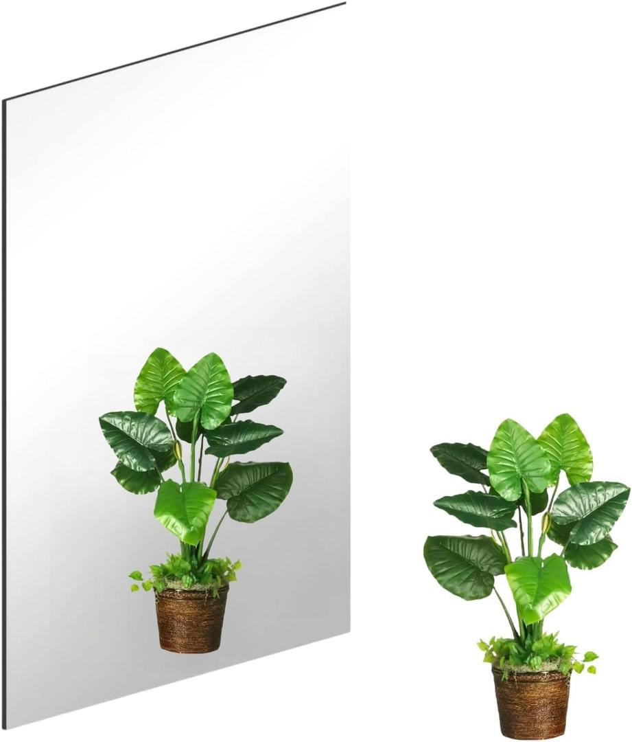 Flexible Wall Mirror Sheets Self Adhesive Acrylic Squares Mirror, 12X16 Inch Non Glass Mirror Tiles Mirror Stickers for Home Wall Decor Gym Door