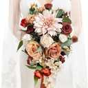 Ling's moment Terracotta Bridal Bouquet Cascading, Orange Wedding Bouquets for Bride, 13 Inch Bride Bouquets for Wedding Artificial Flowers Bouquets