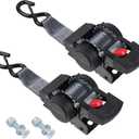 Ayaport Retractable Transom Tie Down Straps 2in X 8ft Boat Tie Down Straps to Trailer- 3300lbs Break Strength, Heavy Duty Bolt-on Ratchet Straps for Cargo, Boat, Motorcycles, ATV, 2pk (Black)