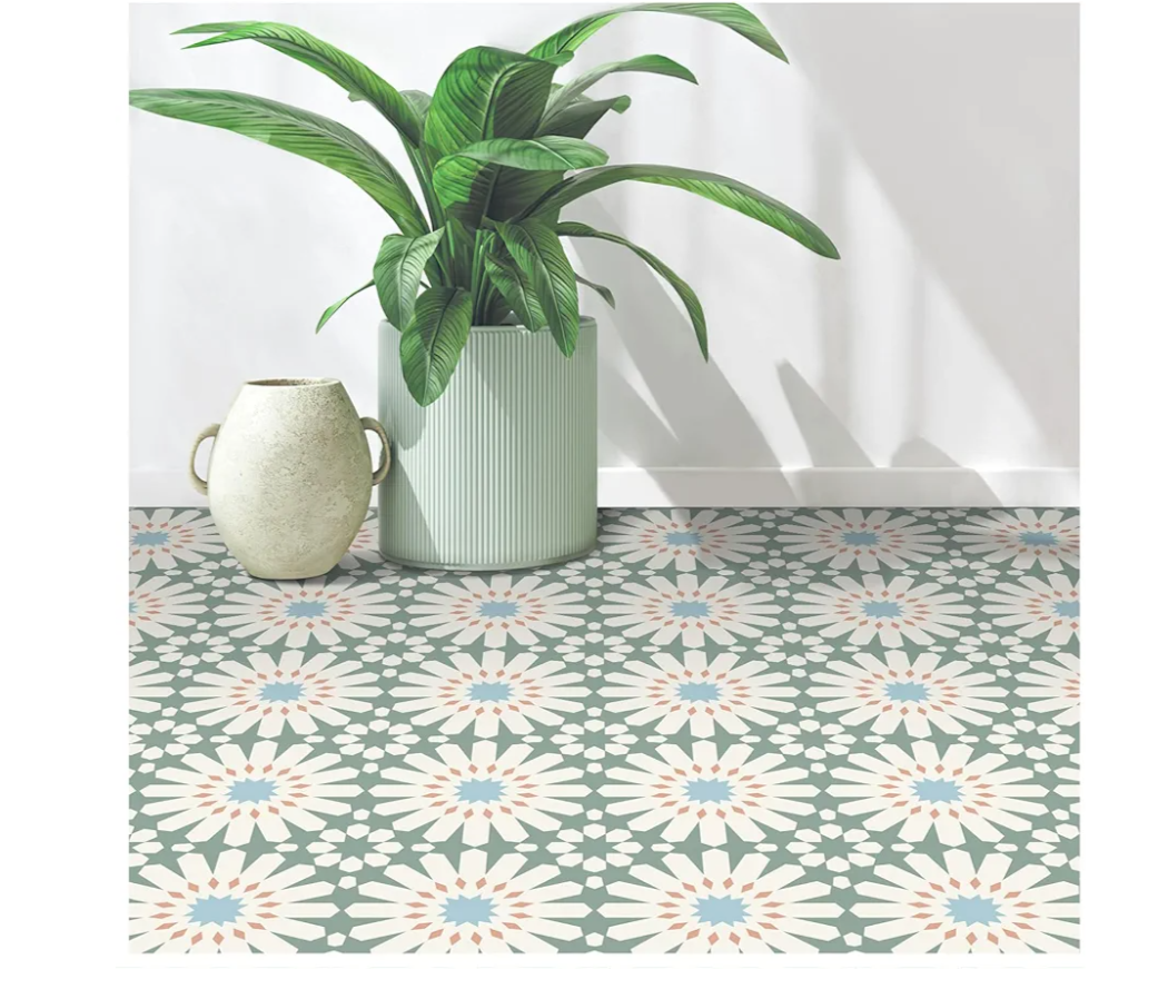 MORCART Peel and Stick Floor Tile - 20 PCS, 7.87" x 7.87" Vinyl Flooring - Waterproof Self-Adhesive Tile Sticker for Wall Backsplashes, Bathroom, Kitchen - Green and White Floral Look