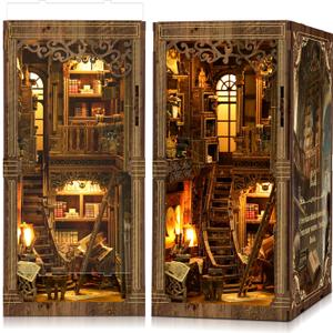 SUNNINO Book Nook Kit - DIY Miniature House Kit Doll House 3D Wooden Puzzles with LED Book Nook Kits for Adults Unique Gift for Book Collectors