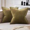 MIULEE Olive Green Decorative Velvet Throw Pillow Covers Soft Pillow Covers Spring Soild Square Cushion Case for Spring Sofa Bedroom 18x18 Inch 45x45 cm