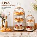 Gold Bird Cage Cupcake Stand Set, 2-Piece 3-Tier and 2-Tier Acrylic Dessert Display Trays, Metal Serving Stands for Wedding, Birthday, Baby Shower, Tea Party and Buffet Table Decor