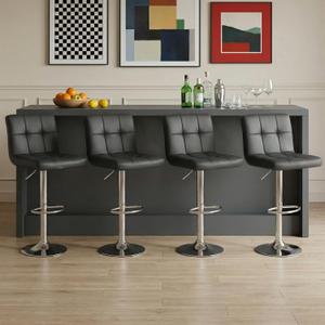 DUMOS Bar Stools Set of 4, 24 inch Counter Height Bar Stools, Upholstered Modern Kitchen Barstools with Metal Base, PU Leather Saddle Stools for Kitchen Island, Inky Black, 4PCS Set