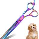 7" Chunker Shears Dog Grooming Rainbow, Thinner Blender Shears for Medium and Big Pets, Japanese Stainless Steel 440C Fur Trimming Scissors for Novice and Professional Groomers