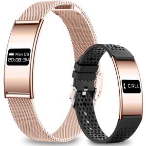 Efolen Smart Bracelet for Women Men, Activity Fitness Tracker, Smart Wristband with Heart Rate/Blood Oxygen/Sleep Monitor/Pedometer, IPX8 Waterproof Slim Smart Watch for Android iPhone, 2 Bands, Gold