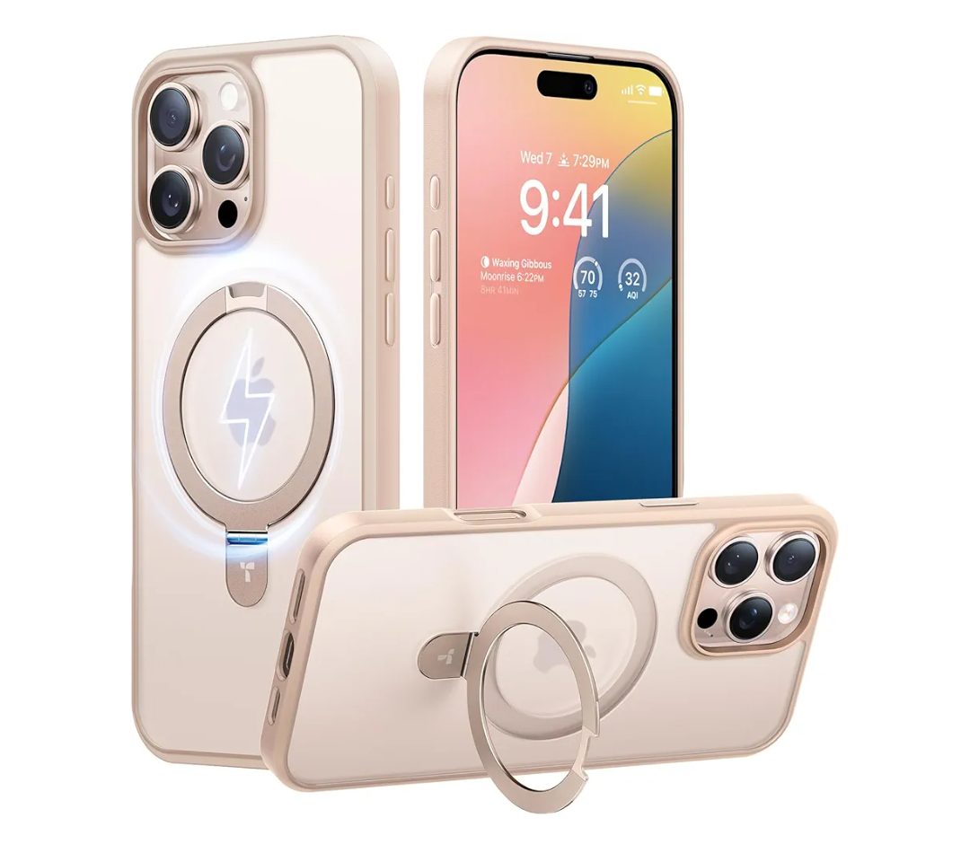 TORRAS Ostand for iPhone 16 Pro Max Case, [Fit for MagSafe][Shockproof Military Grade][Sturdy Kickstand & Ring Holder] Translucent Slim Magnetic Phone Case for iPhone 16 Pro Max 6.9" 2024, Rose Gold