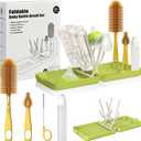 YOTIME Travel Bottle Brush, Travel Bottle Cleaner Kit with Foldable Bottle Drying Rack, for Visit Friends and Relations, Baby Travel Essentials, BPA Free, Green