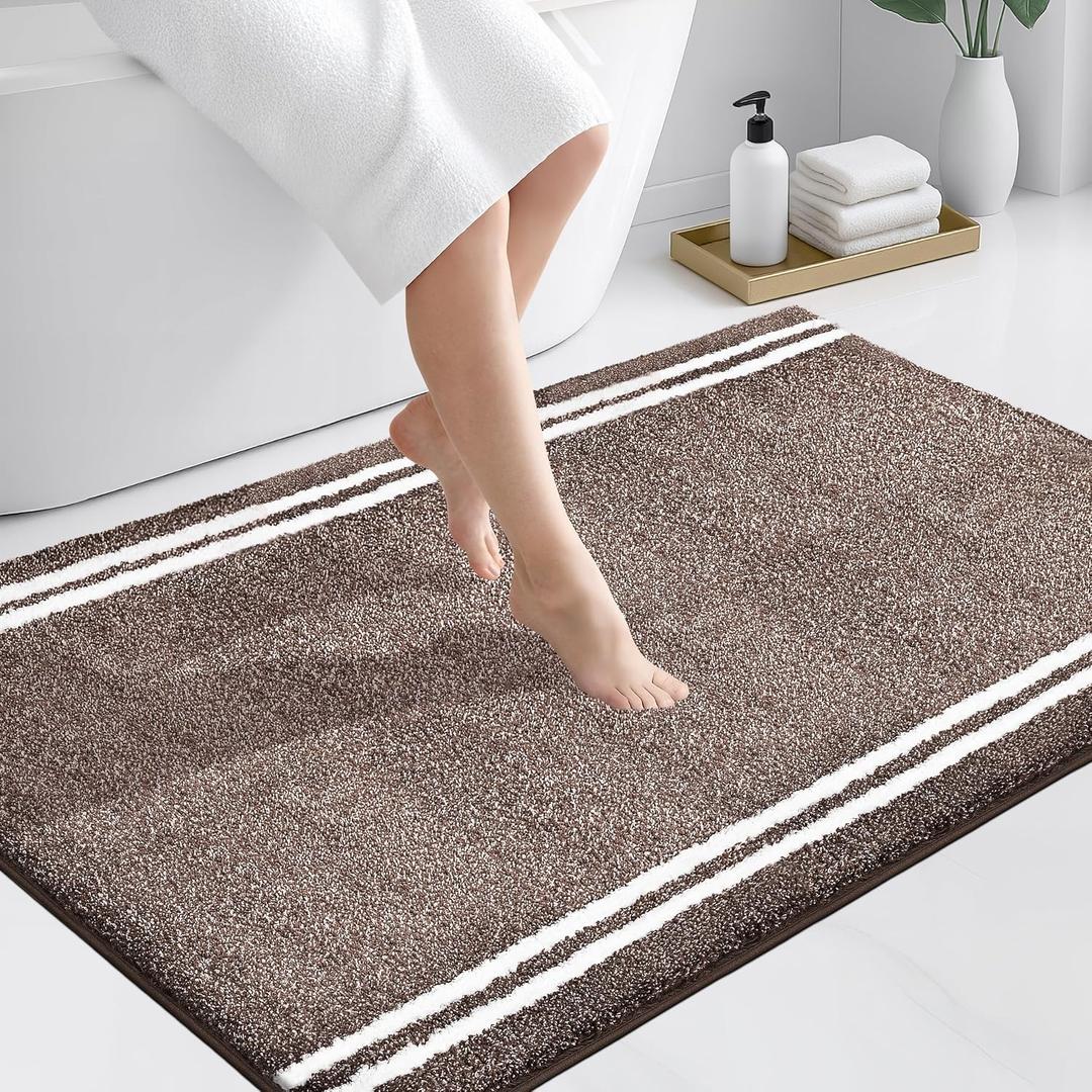 PURRUGS Bathroom Rug Non-Slip Machine Washable 30" x 46", Super Absorbent and Quick Dry Shaggy Microfiber Bath Mat, Extra Soft and Plush Bath Rug for Bathtub, Shower, and Sink, Brown