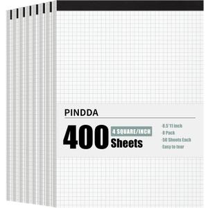 Graph Paper Notebook, 8 Pack, 8.5 x 11 Grid Paper, 4x4 Graph Ruled, 50 Sheets per Pad, Easy-Tear Perforations, 8.5 x 11 Cardboard Backing, for Math, Drafting, Drawing, Engineering