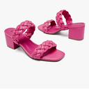 Women's Heels Braided Heeled Sandals, Squear Open Toe Slides Sandals Slip on Chunky Heel Sandals Dressy Summer Shoes for Women 9.5