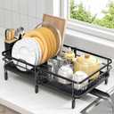 Expandable Dish Drying Rack for Kitchen Counter, Large Extendable Dish Rack with Bamboo Cover Cutlery Holder, Multifunctional Adjustable Dish Dryer Drainer