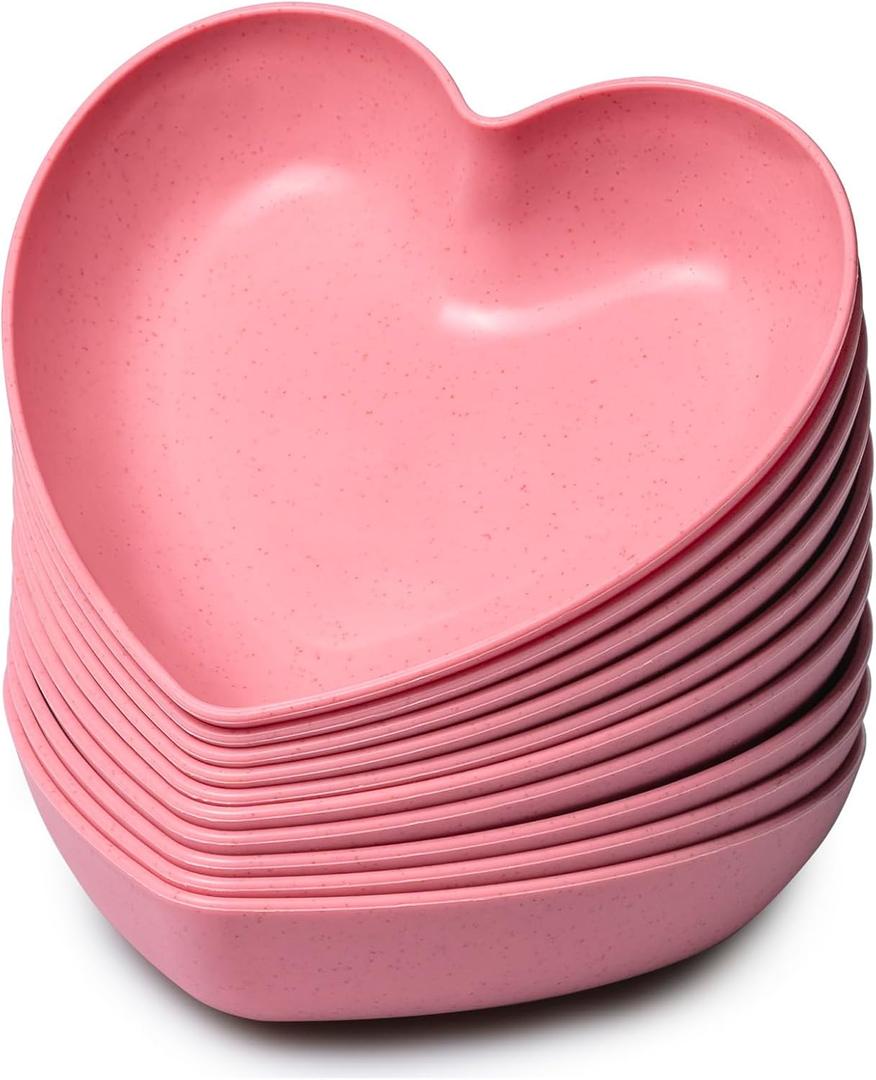 Heart Shaped Plates, 10-Pack Pink Heart Shaped Dinner Plates Dinnerware Dishes for Valentine's, Birthdays, Bridal Showers, Baby Showers, 5.9 x 5.3 x 1.2 Inches