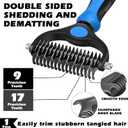 3PCS Self Cleaning Slicker Brush & Pet Grooming Rake & Flea Comb for Dogs, Cats and Horses | Double-Sided Dematting Comb & Skin Friendly Deshedding Grooming Tool | Premium Pet Supplies (Blue)