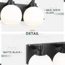 Bathroom Light Fixtures, 4 Light Matte Black Vanity Light, 26 Inch Modern Wall Sconces with Globe Milk White Glass Shade, Vanity Lighting Fixtures Over Mirror, VL195-MB-ML-4