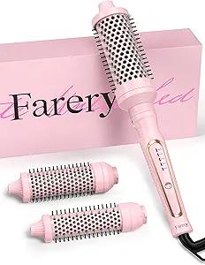 Farery PRO 3in1 Thermal Brush Set  Adjustable Temperature, Detachable Curling Brush Heads (1.25", 1.5", 1.77"), Dual MCH, 20s Fast Heating for Quick Volume & Effortless Curls, Rose Pink