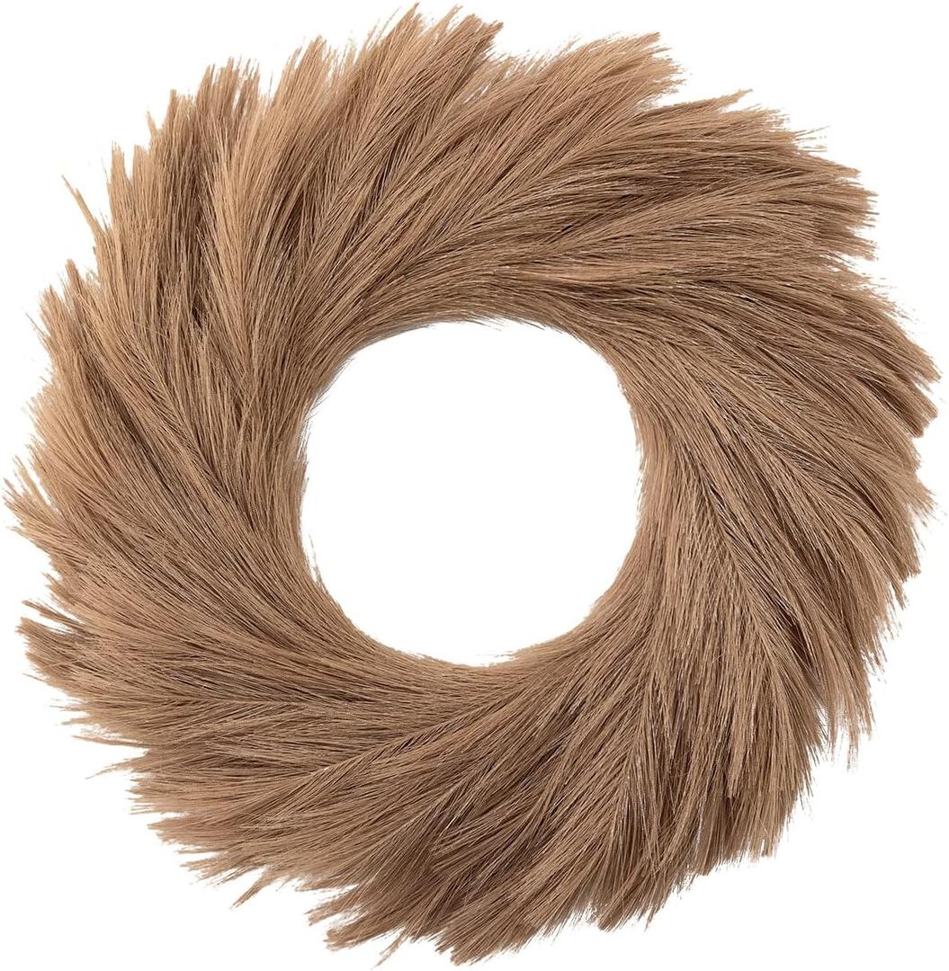 PY HOME & SPORTS 27'' Large Pampas Grass Wreath for Front Door - Boho Outdoor Artificial Faux Pampas for All Seasons Home Decorating Farmhouse (Brown)