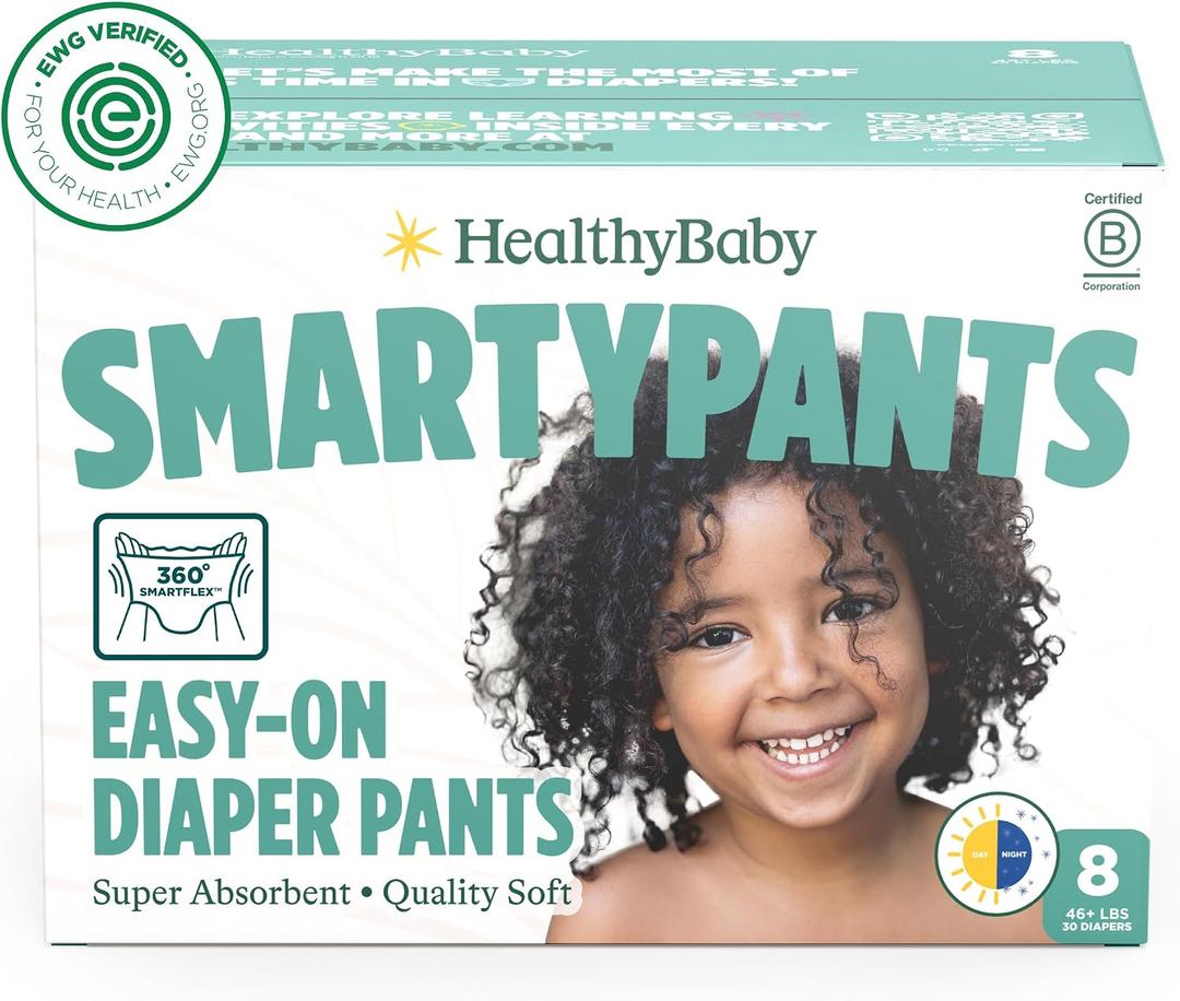 HealthyBaby Size 8 Pull Up Style Training Pants (30 Count) Easy Pull-On & Tear-Away Design for Potty Training Leak Protection for Active Toddlers EWG-Verified Safe, Plant-Based