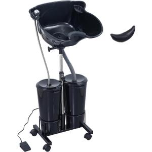 Electric Portable Shampoo Bowl Hair Washing Station, Hair Washing Tray for Sink at Home, Portable Salon Sink Wash Basin for Hairstylist (Black, with 2 Bucket)