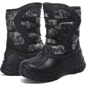 Yeerovan Girls Boys Winter Boots Kids Warm Snow Boot Waterproof Outdoor Slip Resistant Cold Weather Fur Lined Shoes(T5 Black/ Grey 31)