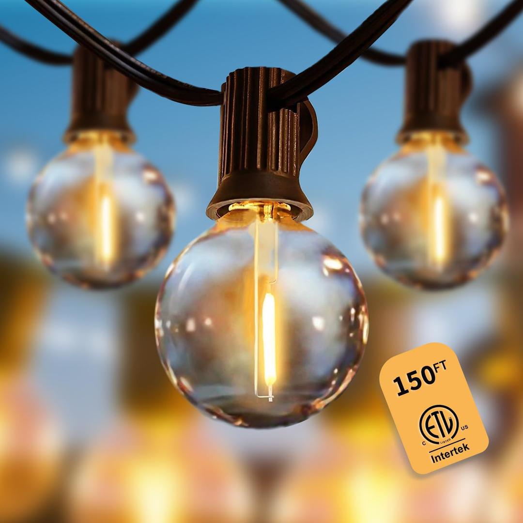 Yuusei Outdoor String Lights150 FT,Outdoor Lights for Patio with 77 Shatterproof Bulbs, G40 Globe Hanging Lights for Outside, Cafe, Porch, Backyard, Market