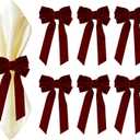 Bow Napkin Rings Set of 6 Luxury Soft Burgundy Velvet Napkin Holders, Elegant Bow Design for Christmas Holiday Dinner Wedding Party Table Decor