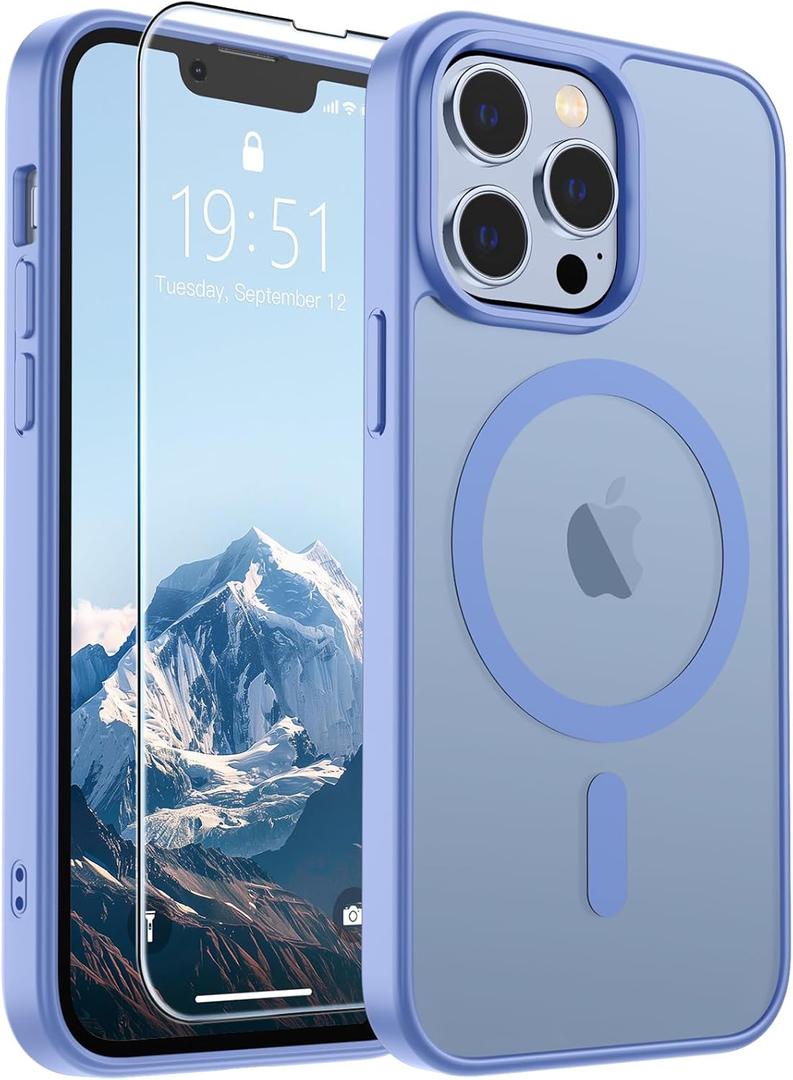 SUPFINE Magnetic for iPhone 13 Pro Max Case (Compatible with MagSafe) (Military Grade Drop Protection) Slim Translucent Matte Shockproof Phone Cover,Blue Purple