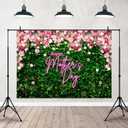 Happy Mother's Day Backdrop Green Leaves Flowers Wall Party Decorations for Women Pink Purple Roses Blossom Mother's Day Photography Background (7x5ft)