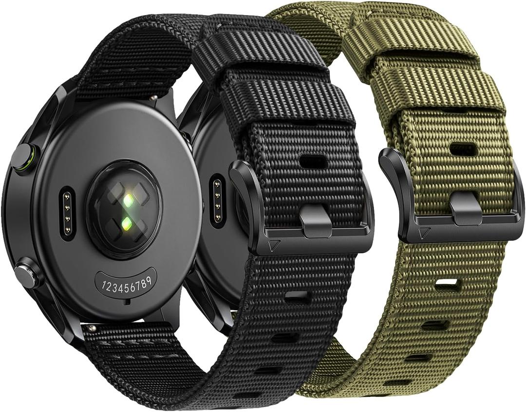Rugged Nylon Watch Bands Compatible with Garmin Venu 3/Venu 2/Forerunner 265/255/Vivoactive 4, 22mm Quick Release Watch Band for Galaxy Watch 3 45 mm 46mm for Men