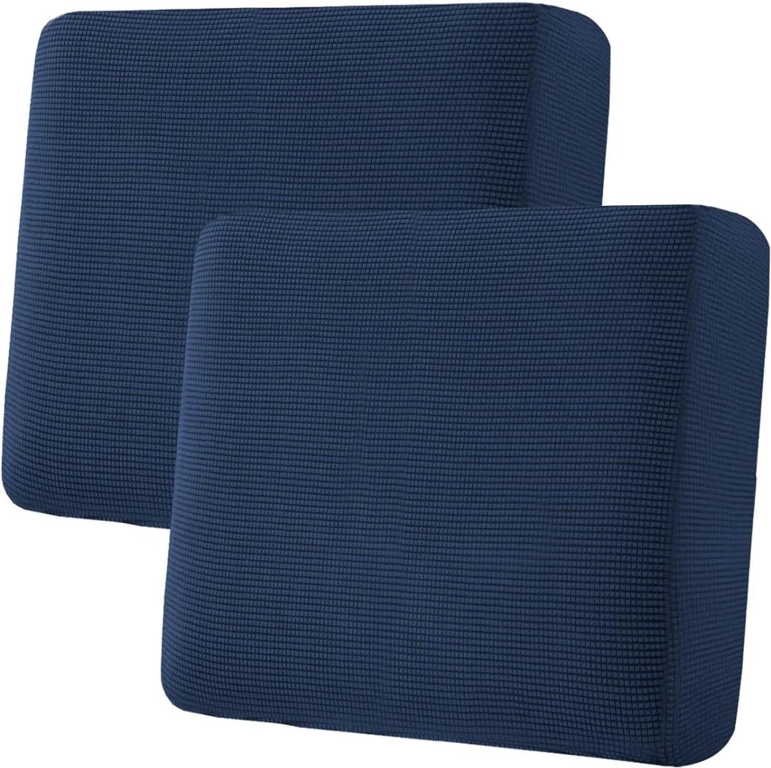 H.VERSAILTEX Super Stretch Individual Seat Cushion Covers - 2 Piece Large Sofa Cushion Covers, Navy, Thick Jacquard Textured Twill Fabric Sets