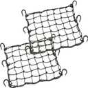 Small Cargo Net 15"x15" Stretches to 30"x30" with Thicken Hooks | Natural Latex Core, Tight 2x2 Mesh Heavy Duty Bungee Net for Motorcycle Helmet, Bike, ATV, UTV, Luggage (Black, 2 Pack)