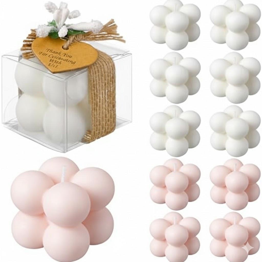 MTLEE Mini Bubble Candles Wedding Favors Gifts for Guests 1.57" x 1.38" Bubble Candles with Cards Dried Flowers DIY Gift Set for Baptism Party Bridal Shower Thank You Gifts (White and pink,14 Sets)