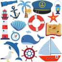 16 Pcs Sea Navigation Car Magnets Cruise Door Magnet Stickers Anchor Shell Cruise Ship Decorations Palm Tree Treasure Map Magnetic Fridge Decor for Carnival Cruise Cabin Door