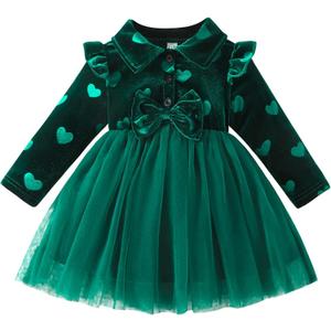 Rosibel Toddler Thanksgiving Dress Baby Infant Girl Special Occasion Clothes Fall Winter Dresses Outfits Green 2-3Y