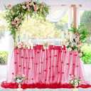 LuoluoHouse Red Pearl Tulle Tablecloth 10ft Red Flower Pearl Table Runner Sheer Gauze Fabric Wedding Lace Kitchen Linen for Arch Bridal Shower Veil Valentines Sweetheart Table Decorations