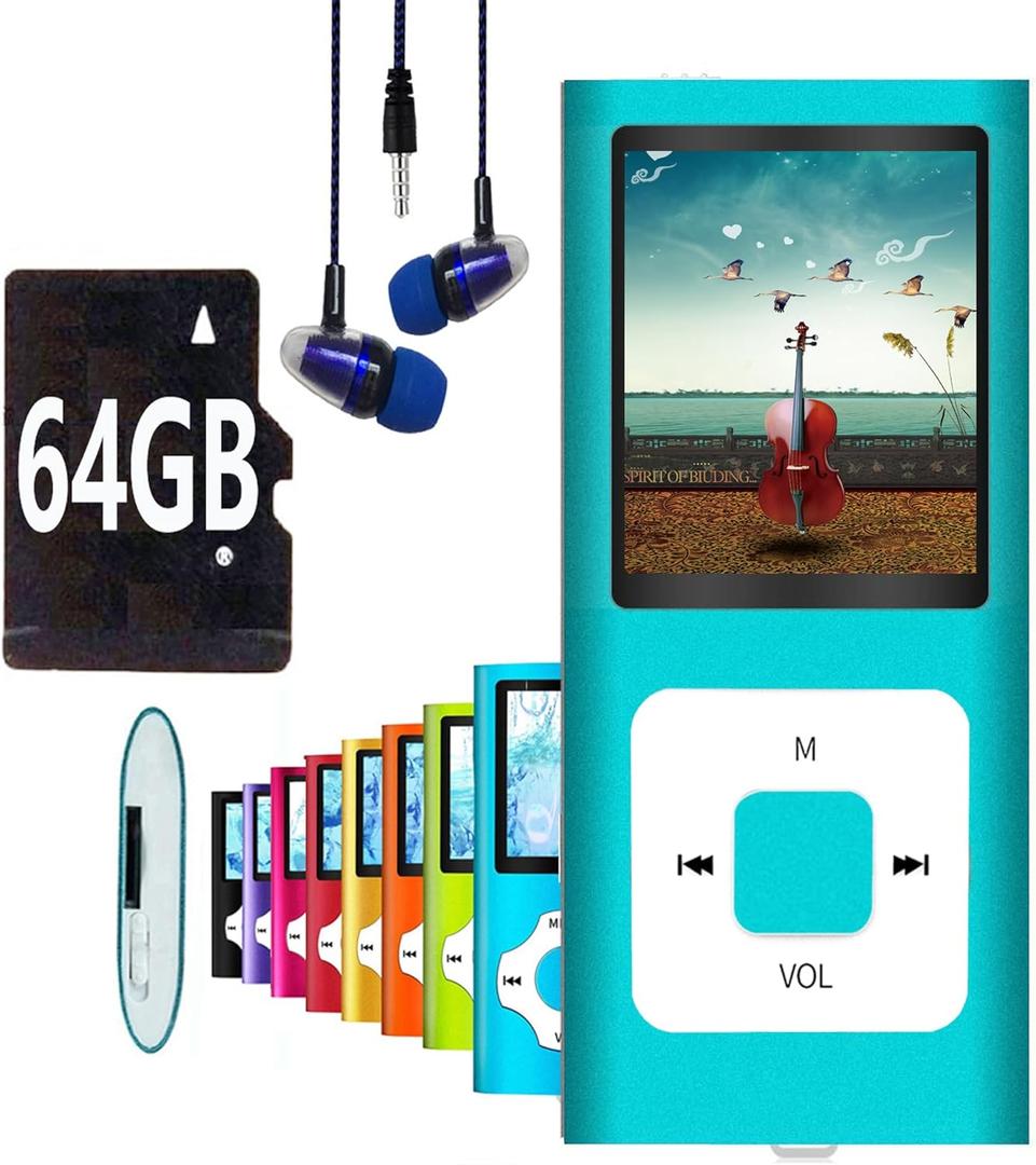 64GB MP3 Player, Hotechs MP3 Music Player with Slim Classic Digital LCD 1.82'' Screen Mini USB Port with FM Radio, Voice Record (Blue)