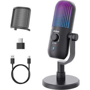 USB Condenser Microphone for PC Gaming,Streaming&Podcast,Plug & Play RGB Desktop Mic with One-Touch Mute,Cardioid Noise-Canceling Computer Mic for Twitch,YouTube,Recording on PC & Laptop(Black)