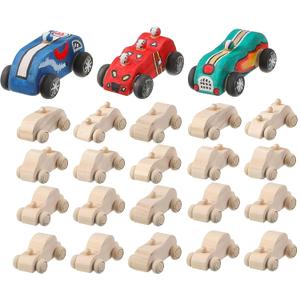 Zhanmai 24 Pieces Wooden Cars to Paint Wood DIY Car Toys Unfinished Wooden Cars Unfinished DIY Crafts for Students Home Activities Easy Woodworking and Family Time Set