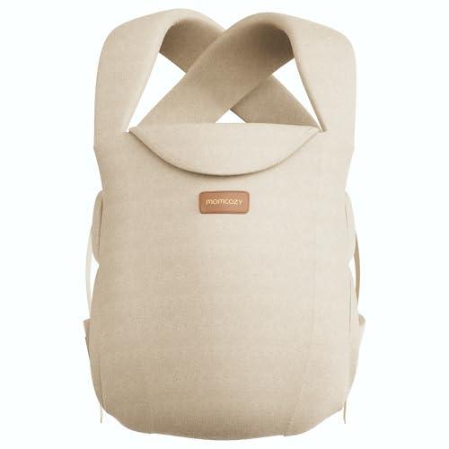 Momcozy Newborn Carrier WeeSnug- Lightweight and Cozy Comfort for 7-25 lbs, Ergonomic Cross-Back Support, Effortless to Put On, Hands-Free Baby Carrier with Lumbar Support, Khaki