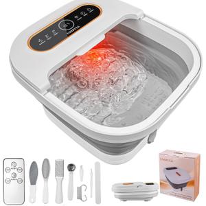 Collapsible Foot Spa Bath with Heat, Touch Screen, Remote Control, Massage Rollers, Timer, Bubble, Foot Pedicure Kit, Temperature Control Pedicure Foot Spa, Foot Bath