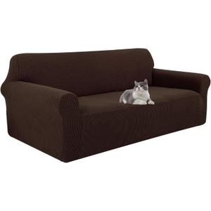 Stretch Couch Cover Washable Sofa Slipcover Furniture Protector with Non Skid Foam and Elastic Bottom for Kids, Dog(Large/Chocolate)