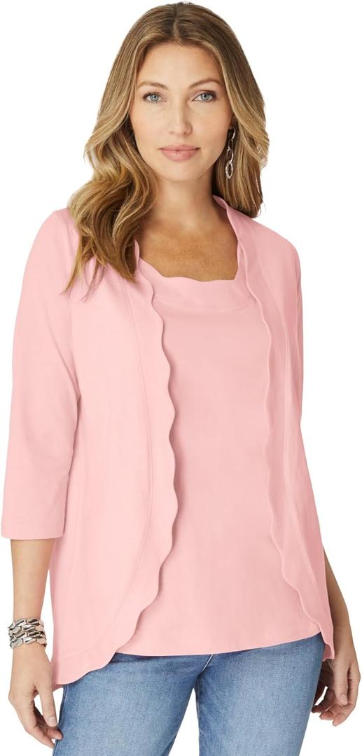 Roaman's Women's Plus Size Scalloped Cardigan and Tank Set (30-32 Plus)