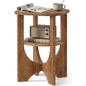 VASAGLE Side Table, 2 Tier Small Accent End Table, Nightstand with Lower Shelf for Small Spaces, Living Room, Bedroom, Honey Brown ULET233M101S, Round