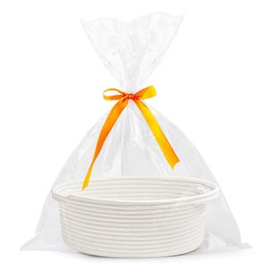 Pro Goleem Small Woven Basket with Gift Bags and Ribbons Durable Baskets for Gifts Empty Small Rope Basket for Storage 12"X 8" X 5" Baby Toy Baskets with Handles, White