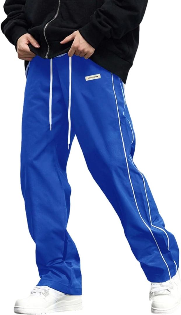 ZAFUL Men's Baggy Track Pants Y2K Streetwear Pants Drawstring Letter Pockets Casual Lounge Trousers (S)